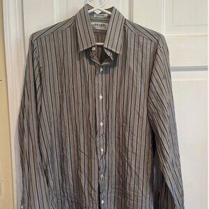 Vintage Jaeger Men’s Silk Blue Striped Button Down Dress Shirt Size 15 Small